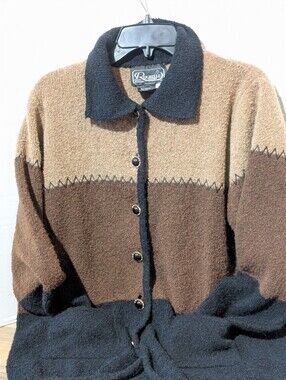 Vintage Rochelle Collection Jacket XL Wool Blend Boucle Colorblock 90s
